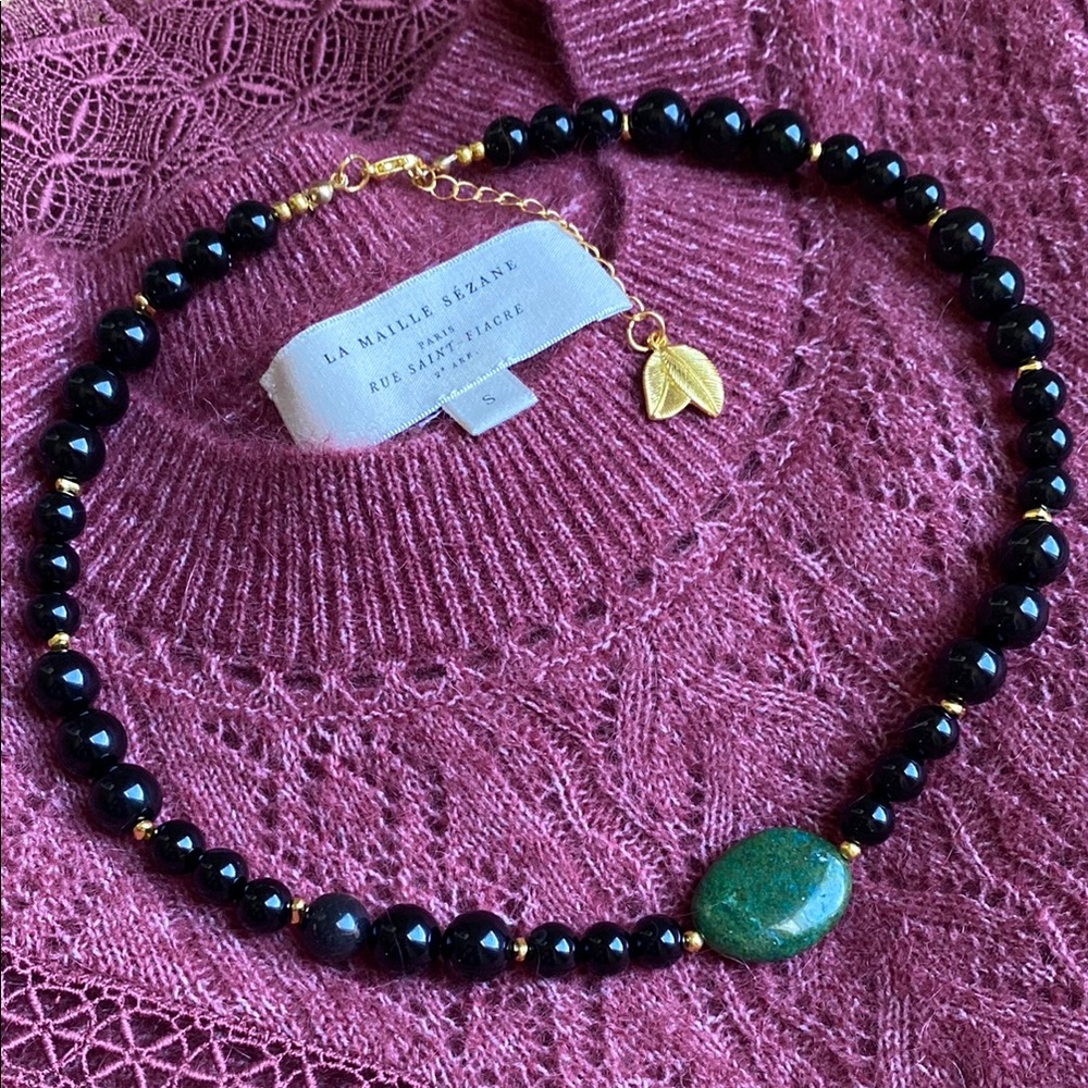 Handcrafted Onyx and Malachite Beaded Necklace